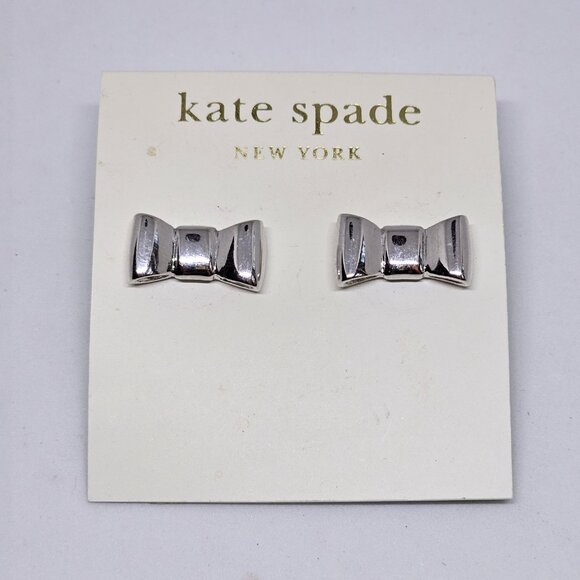 NWT Kate Spade Take a Bow Stud Earrings Silver Tone - Picture 8 of 11